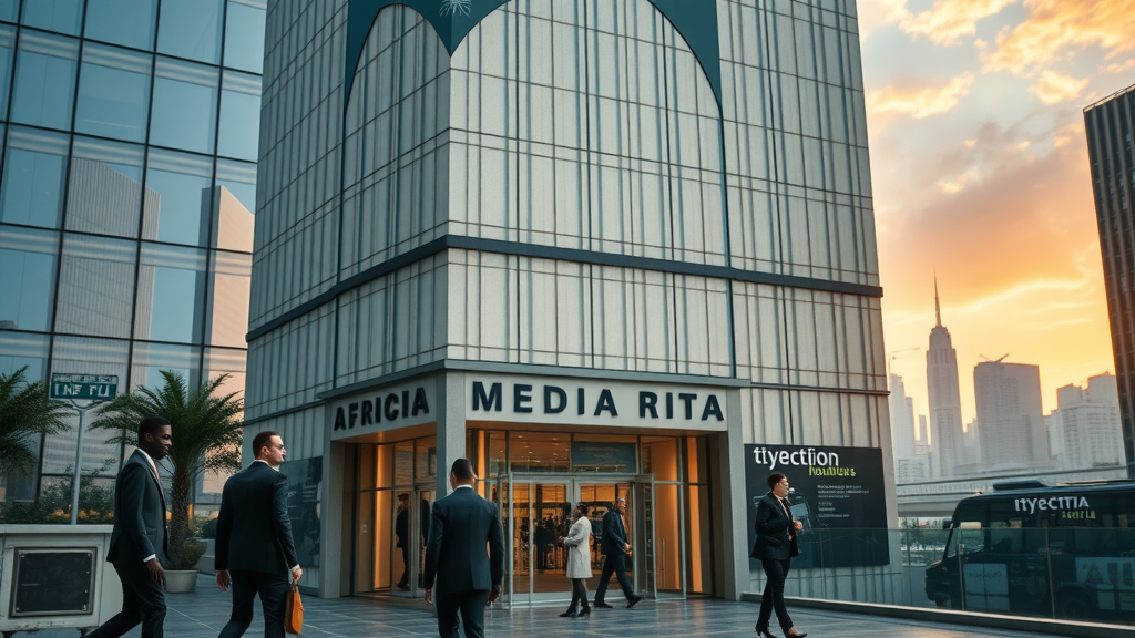 Impressive African media headquarters representing major media channels african business influence