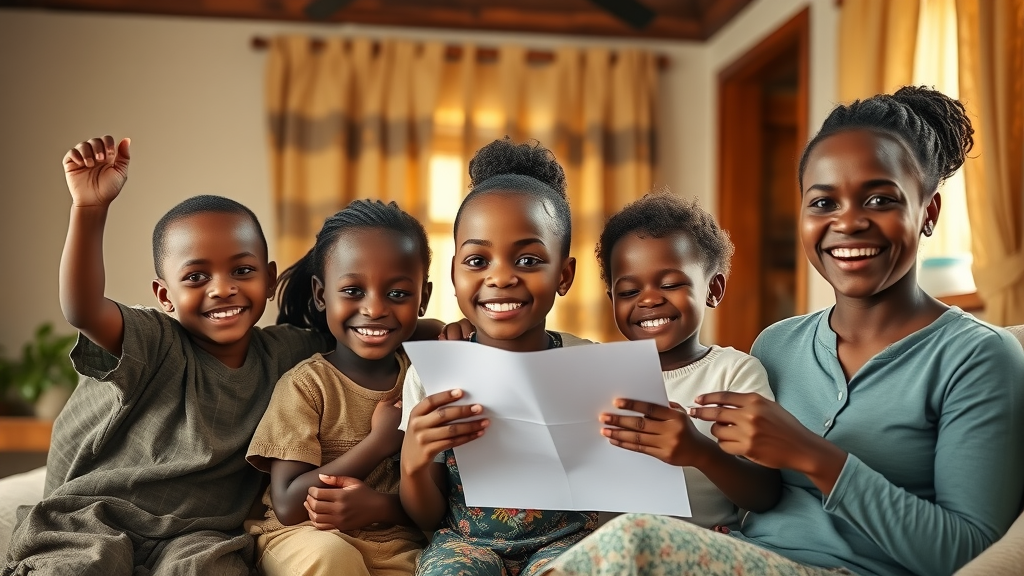 Hopeful Ugandan family celebrating positive healthcare outcomes through case medcare insurance benefits