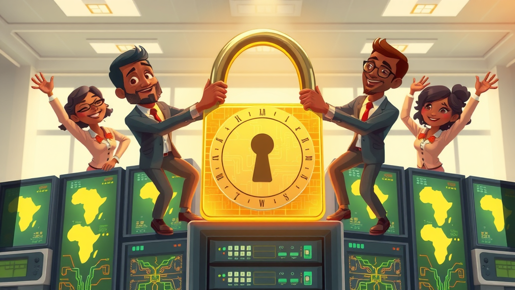 African business team unlocking digital sovereignty africa q&amp;a with golden padlock on servers