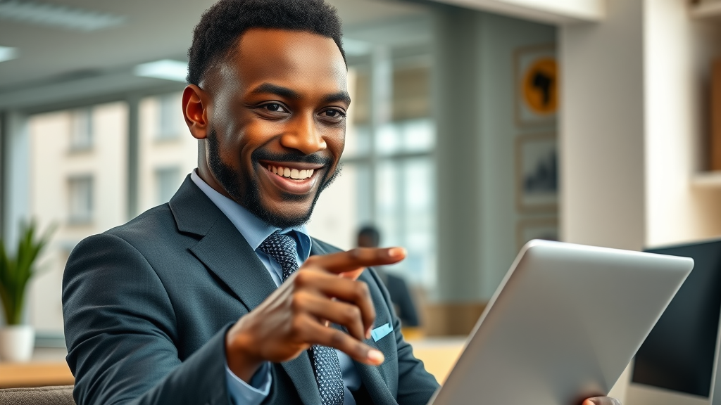 Dynamic African business leader analyzing digital media channels to avoid digital media ownership mistakes Africa