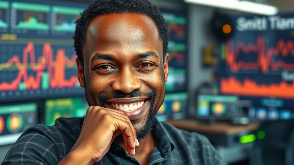 Confident African entrepreneur managing multiple owned digital media channels exemplifying digital sovereignty Africa