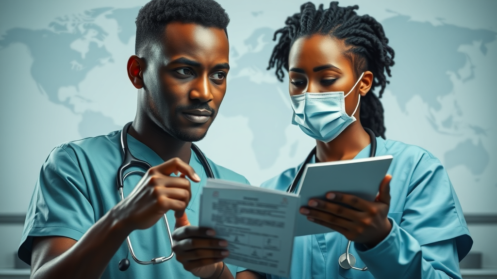 future of healthcare africa healthcare workers analyzing pandemic data with concern