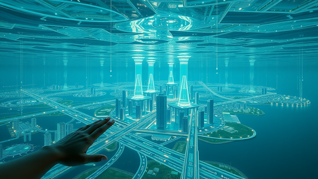 African cityscape with digital data streams flowing through undersea cables representing digital colonialism Africa