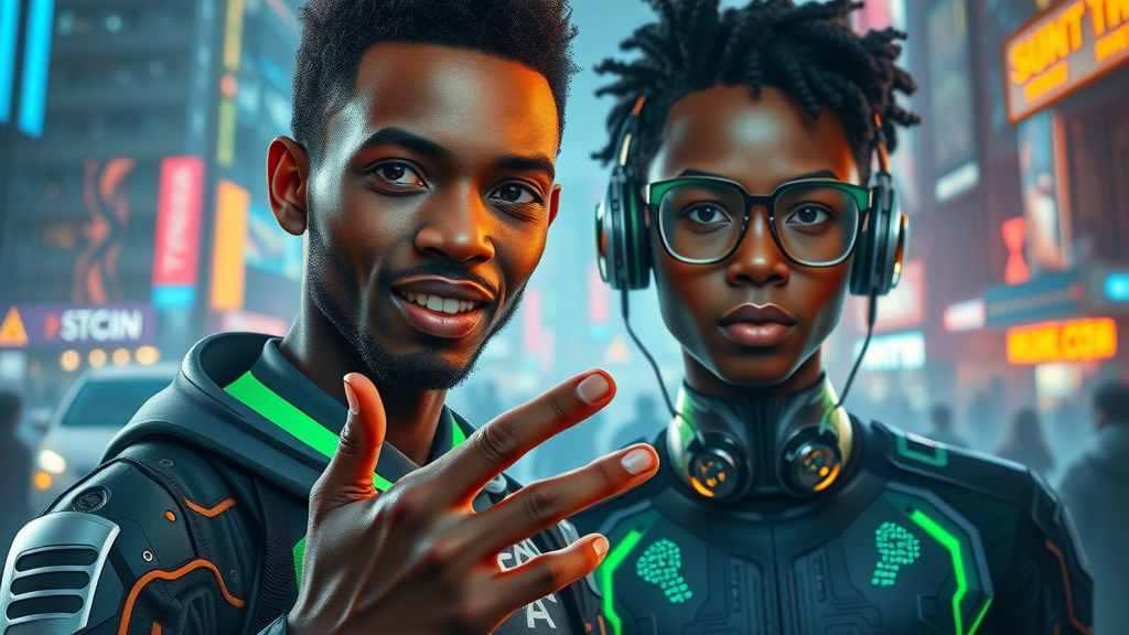 Futuristic African digital media hub showcasing blockchain and AI integration for media ownership and digital sovereignty Africa