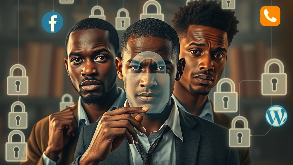 African entrepreneurs facing digital barriers and locks symbolizing challenges from digital colonialism Africa