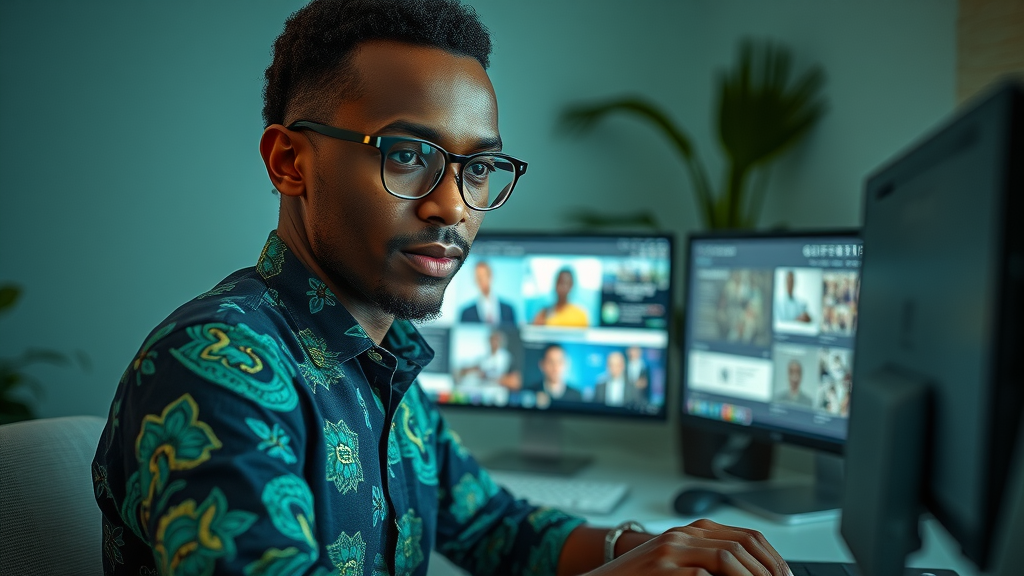 Innovative African tech professional exploring digital media ownership beyond social networks in Africa