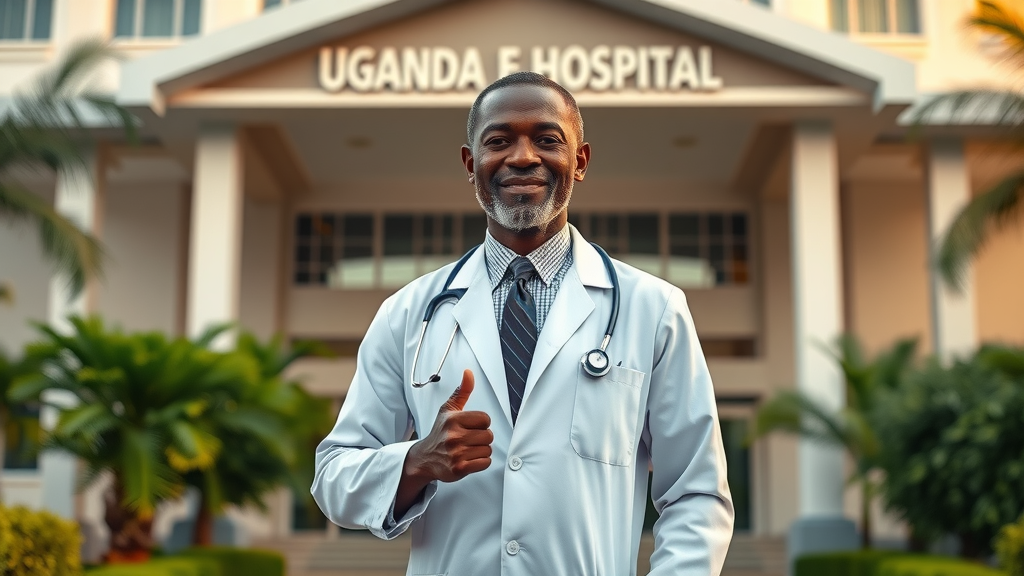 Confident Ugandan healthcare leader Dr. Sebbaale promoting affordable health insurance Uganda