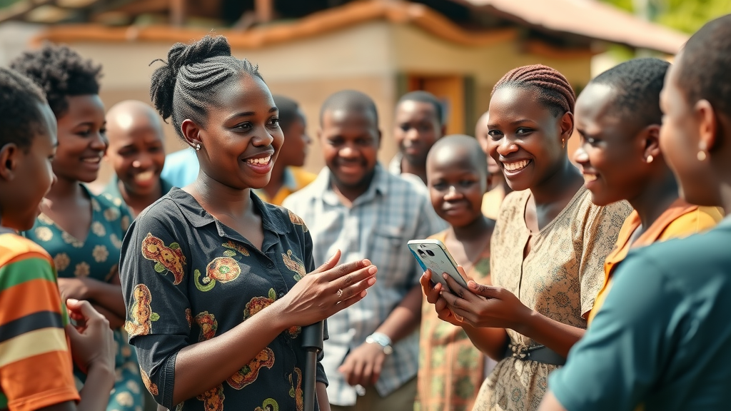 Community education session on mobile health apps in Uganda