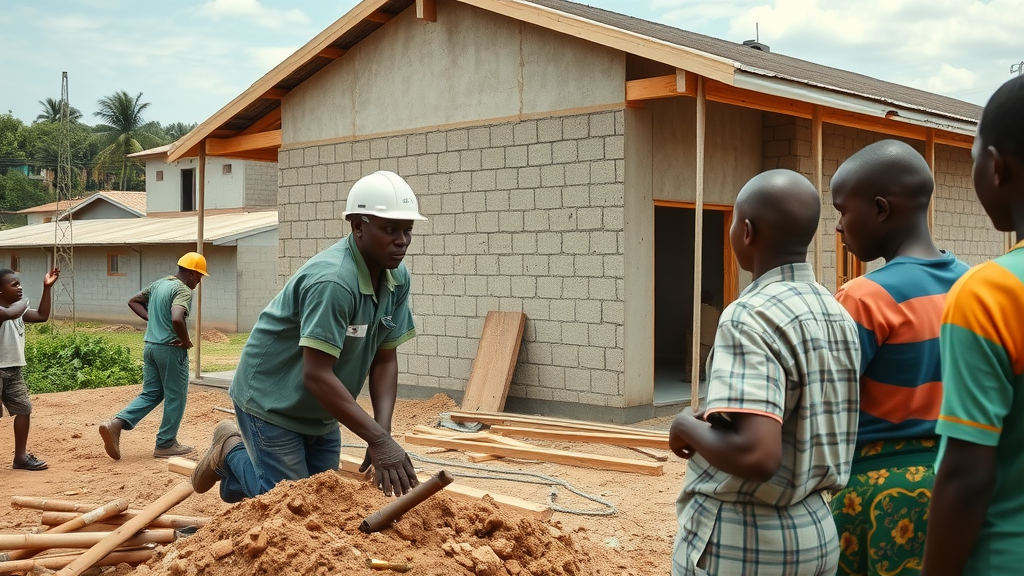 Infrastructural development expanding satellite clinics Uganda with construction workers and hopeful community