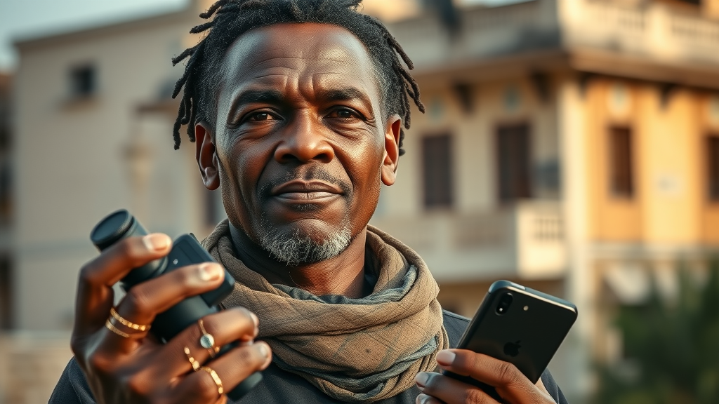 Determined African activist reflecting on media ownership resonance with digital media ownership mistakes Africa