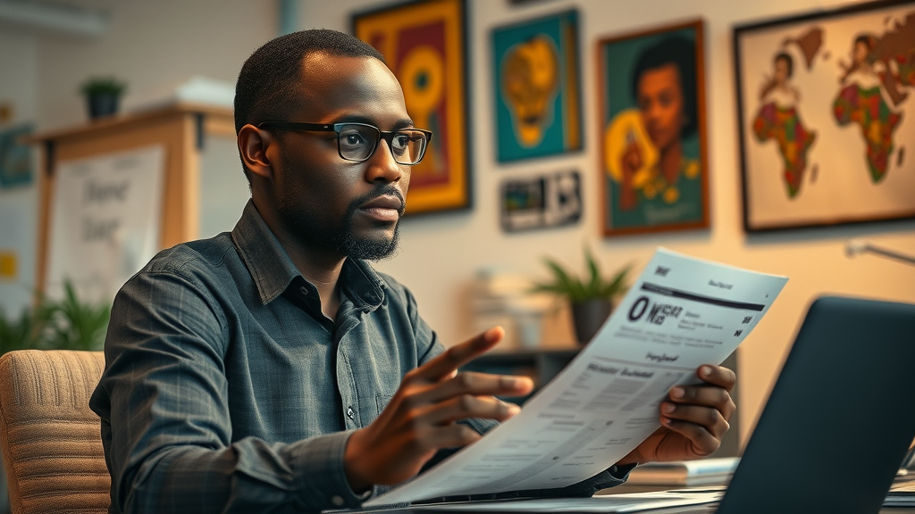 Strategic African entrepreneur planning owned media management Africa channels in workspace