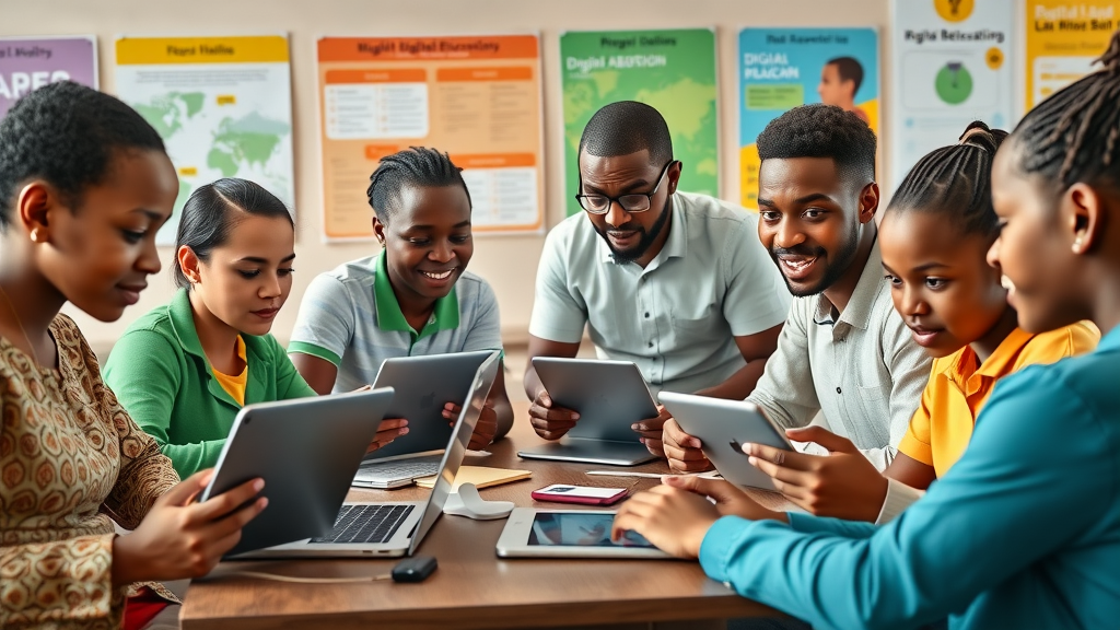 African digital skills workshop with learners engaging with technology