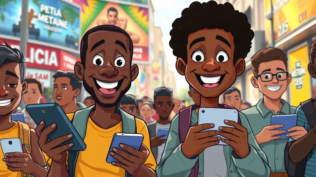 African media audience engaging with mobile devices in an urban environment