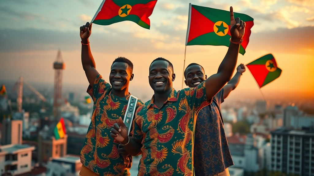 Victorious African entrepreneurs celebrating digital independence and owned media management Africa success