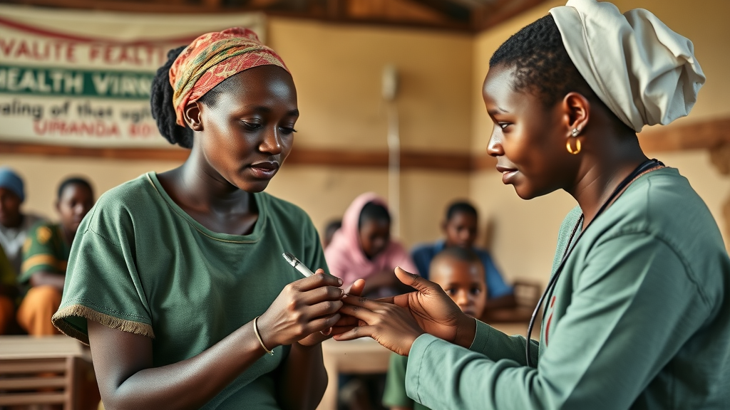 Dedicated community health workers providing care in rural Uganda, highlighting healthcare transformation Uganda