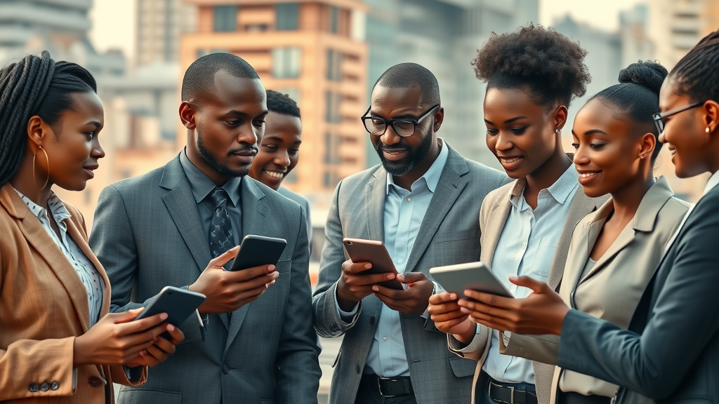 Diverse African professionals networking in business community showcasing media channels african business