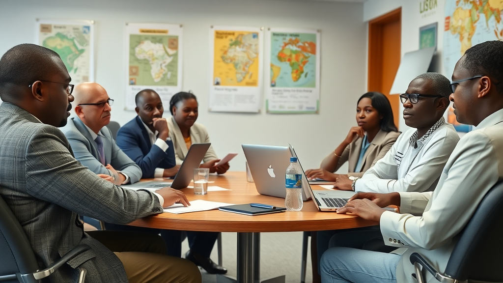 Thoughtful Ugandan policymakers and advocates at a roundtable, discussing overcoming barriers teenage mothers and young mothers face in Uganda.